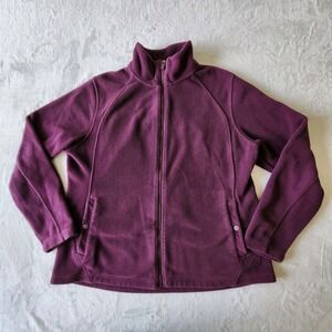 Lands End Fleece Jacket Women XL Polartec Full Zip Sweater Plum Hiking Ski Layer